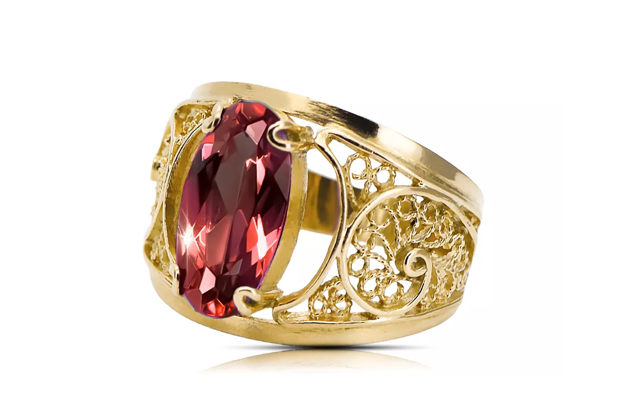 Oro amarillo de 14 quilates Rubí Anillo Estilo vintage vrc057y